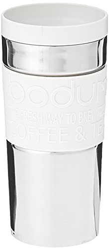 Bodum - 11093-913 - Travel Mug - Mug de Voyage isotherme - Double Paroi Inox - Couvercle à vis - 0.35 L - Blanc