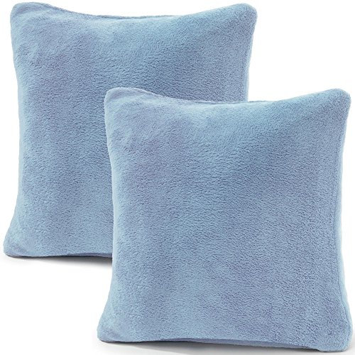 CelinaTex 2er Set Kissenbezug 50x50 cm Doppelpack Coral Fleece Kissenhülle, Dekokissen Bezug Sofakissenbezug Comfortable hell blau 5001344