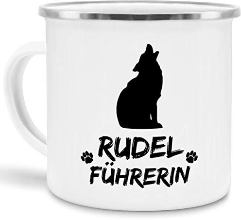 Tassendruck Emaille-Tasse Rudelführerin - Wolf-Tasse/Witzig/Edelstahl-Becher/Metall-Tasse/Schwarz