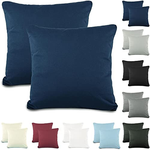 CelinaTex Active Dekokissen Bezug Doppelpack Set 40x40 dunkel blau Baumwolle Jersey Sofakissen Kissenhülle 5001516