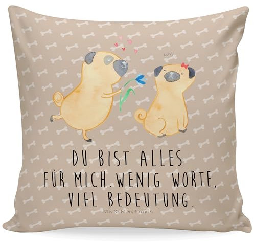Mr. & Mrs. Panda 40x40 Kissen Mops Verliebt - Geschenk, Hunderasse, Dekokissen, Sofakissen, Liebe, Hund, Möpse, Hundeliebe, Hundemotiv, Kissenhülle,