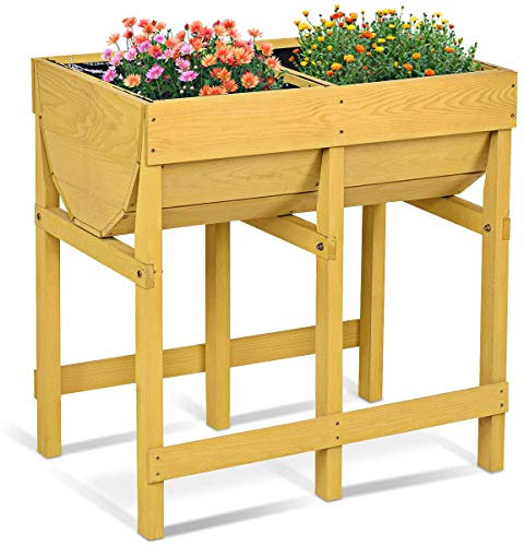 COSTWAY Potager sur Pied Jardinière sur Pieds Table de Culture en Sapin 70 x 44,5 x 72 cm Jaune