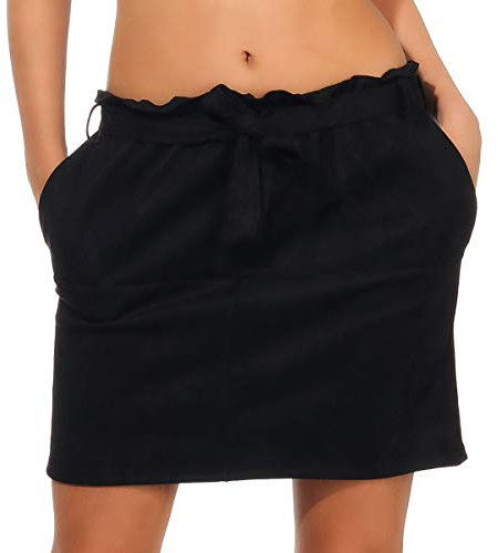 Malito Damen Rock | Winterrock in Velours Optik | Glockenrock mit Taschen | A-Linie Rock 18196 (schwarz, M)