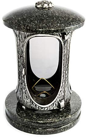 Afterglow Stilvolle Grablaterne Elégant Granit Impala dunkel Höhe 23 cm/Ø 15 cm Grableuchte Grablicht Grablampe Granitlampe Granitlaterne Bronze mit Sockel Grabschmuck