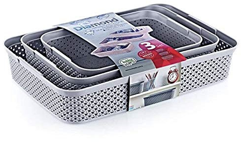 Aufbewahrungskiste Schubladen-Organizer in Rattan-Optik Regalkörbe Aufbewahrungsboxen aus Kunststoff in 3 Größen, Rechteckig