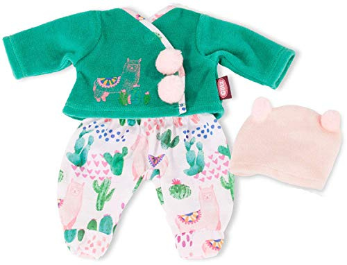 Götz 3403161 Kombi Alpaka Love für Babypuppen Gr. S 30-33 cm 3-TLG | Puppenkleidung für Puppen, mit Wickelshirt, Hose und Bommelmütze, Alpaka-Motiv, waschbar, für Kinder ab 3 Jahren