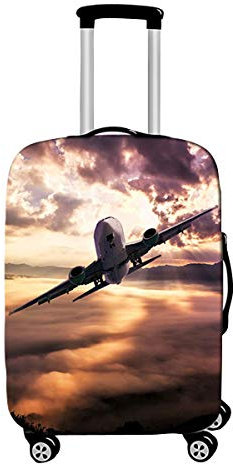 Elastisch Kofferhülle, DOTBUY 3D Flugzeug Reise Kofferschutzhülle Gepäck Cover Reisekoffer Hülle Schutz Bezug Schutzhülle Waschbare Reisetasche Kofferbezug (C,L (26-28 Zoll))