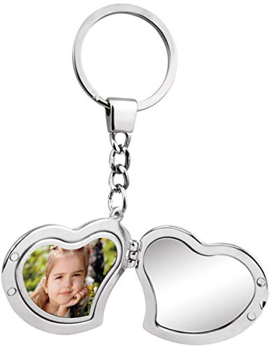 SILBERKANNE Herz Schlüsselanhänger mit Fotorahmen & Spiegel – Silber Plattiert & Versilbert – 10,5x4,5 cm Premium Geschenkidee