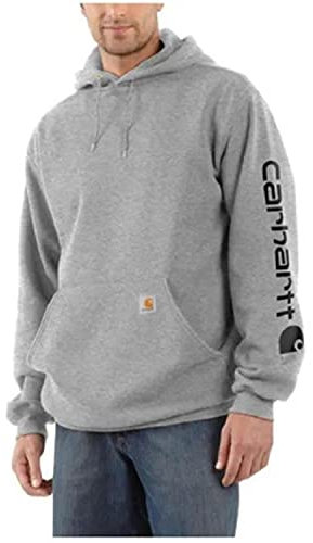 Carhartt Loose Fit Midweight Logo Sleeve Graphic Sweatshirt, Felpa con cappuccio Uomo, Grigio Heather/Nero, L
