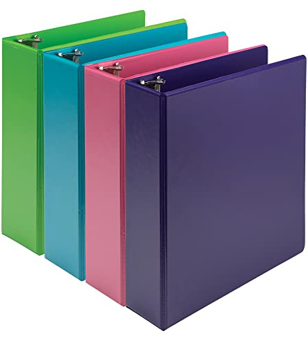 Samsill Plant-Based 3 Inch Durable Round Ring, View Binder, Eco-Friendly, USDA Certified Biobased, 4 Pack, Fashion Assortment