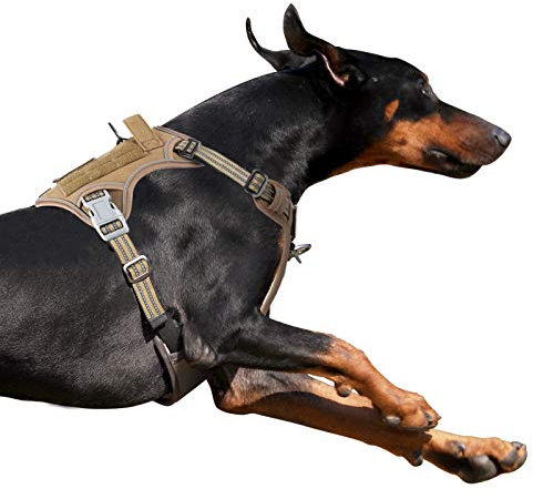 BUMBIN Taktisches Hundegeschirr für große Hunde Kein Ziehen, Fit Smart Reflektierendes Haustier Walking Harness für Training, Verstellbare Hundeweste Geschirr mit Griff Braun XL