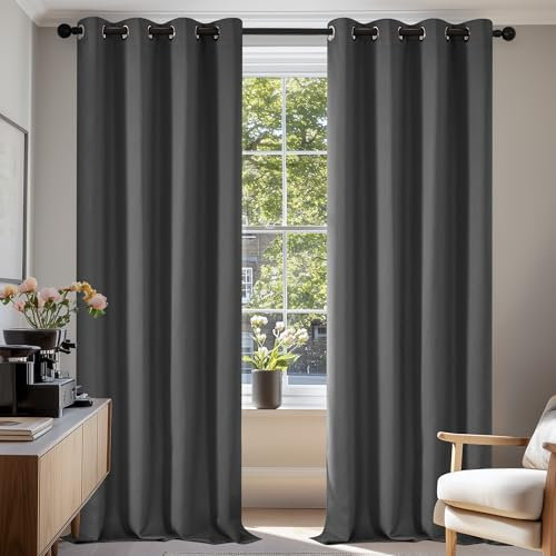 Deconovo Gardinen Blickdicht Vorhang Schlafzimmer Ösen Thermo Vorhänge Kälteschutz Thermovorhang Kälteschutz thermo gegen Kälte Thermogardine Hitzeschutz, 290x140 cm(HöhexBreite), Dunkelgrau, 2er Set