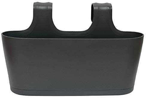 Gariella - 1 x Blumenkasten in Anthrazit, Hängekasten, Geländer-Montage, Balkon, Außenbereich, 5,5 L, oval, Kunststoff, Übertopf, Pflanzkasten, Blumentopf zum Hängen, Wasserspeicher/Untersetzer