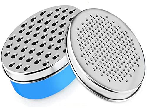 MAGICVOGEL Käsereibe mit Behälter,Edelstahl 2 Reibeflächen Küchenreibe Gemüsehobel Zitronenschaber Parmesanreibe Kartoffelreibe Gurkenhobel Handreibe mit Box (Blau)