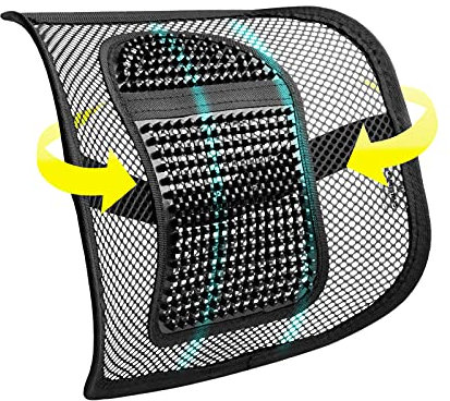 HIBRON SMAMS Respaldo Lumbar para Silla de Oficina o Coche Con Malla Super Tensa y Perlas de Masaje, Corrige la Postura y Alivia el Dolor Lumbar
