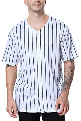TopTie Pinstripe Baseball Jersey Trikot Button-Down Baseball Shirt für Männer und Jungen