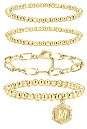 doubgood Silber Armbänder für Damen, 14 Karat Echtgold vergoldet, verstellbare Armbänder, stapelbar, mit Papierclip und kubanischen Gliedern, Schmuck für Teenager und Mädchen, 17,8 cm, 7.25 INCHES