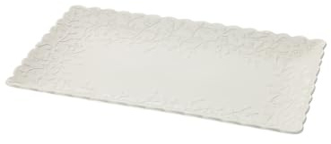 HERVIT 30189 VASSOIO RETTANG.PORC.ROMANCE 25X15CM BIANCO RILIEVO ROSELLINE SCATOLA REGALO