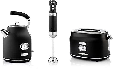 Westinghouse Retroline - Juego de desayuno (tostadora, batidora de mano y hervidor de agua, 1,7 litros y filtro de cal, tostadora de dos ranuras con accesorio para panecillos, batidora de mano con 4