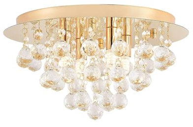 Lindby Kristall Deckenlampe goldfarben Ø 35 cm, Kronleuchter Deckenleuchte 4x G9 ohne Leuchtmittel Wohnzimmerlampe Schlafzimmerlampe Esszimmerlampe