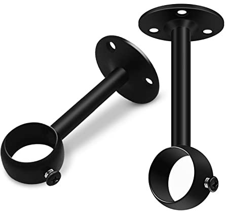Ceiling Curtain Pole Brackets, Gardinenstangen Halterungen, 25mm, schwarzes Metall, Decken- oder Wandmontage, strapazierfähige, Edelstahl, Wandhalterungen für Kleiderstangen mit Schrauben, 2 Stück