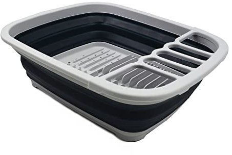 SAMMART 8L Collapsible Plastic Dish Drainer - Foldable Drying Rack - Portable Dinnerware Organizer - Space Saving Kitchen Storage Tray (Grey/Slate Grey)