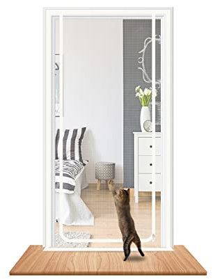 Cat screen Door Fits Door Size 110cm x 220cm, Thickened Heavy Duty Pet Screen Door for Dogs Cats Mosquitos, Suitable for Living Room, Bedroom, Kitchen, Patio, Corridor, Double Zip