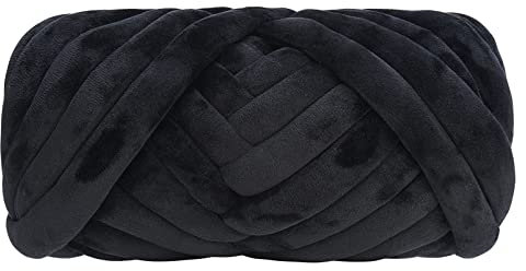 Grobes Baumwollgarn für Armstricken, Häkeln, super sparend, Jumbo, riesiges, sperriges Premier-Garn für die Herstellung von Haustier-Hausdecken (schwarz)