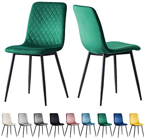 mcc direct Set mit 2 Designer-Esszimmerstühlen aus Samtstoff, Metallbeine, Lexi-Stühle (Grün)