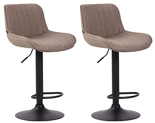 CLP 2er Set Barhocker Lentini Stoff I Thekenhocker Höhenverstellbar I Barstühle Mit Fußstütze I 360° Drehbar I Tresenstühle Mit Trompetenfuß | Farbe Taupe Gestell Farbe schwarz