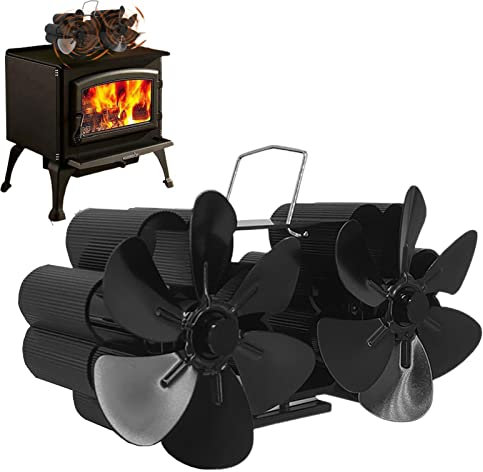 Ventilatore per stufa a legna alimentato a calore – 12 pale ventilatore per camino non elettrico, doppio motore canna fumaria appeso camino ventilatore per stufa a legna bruciatore a pellet