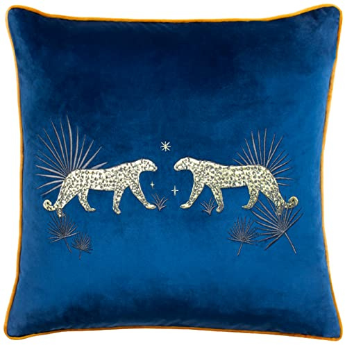 Wylder Tropics Dusk Leopard Square Feather Filled Cushion,Navy