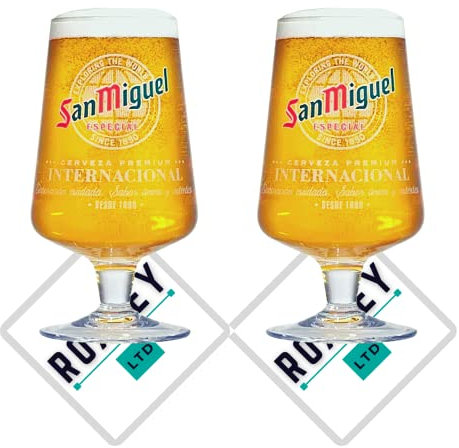 Roxley | San Miguel Nucleated Pint Beer Glasses X2 | Lager Beer 56Cl Size Glass Man Cave | Made in UK