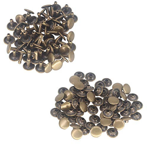 Trimming Shop Juego de 100 remaches de cuero de doble tapa para manualidades, bolsos, cinturones, bolsos, zapatos, ropa, reparación y reemplazo, 15 mm, bronce