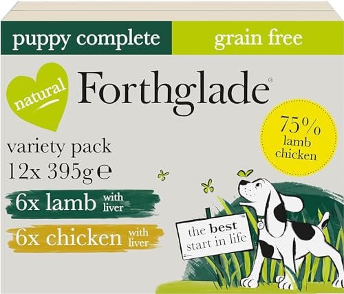Forthglade Wet Puppy Food Variety Pack (12 x 395g Trays) - Grain Free & Hypoallergenic Dog Food, Lamb with Liver and Chicken with Liver, Complete Meals for Puppies 2-12 Months