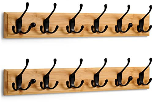 LARHN Garderobenhaken Holz (2 Stück) - Garderobenleiste Holz mit 6 Haken in Schwarz - 59 cm - Kleiderhaken Wand - Wandgarderobe für Flure, Garderoben, Schlafzimmer und Badezimmer