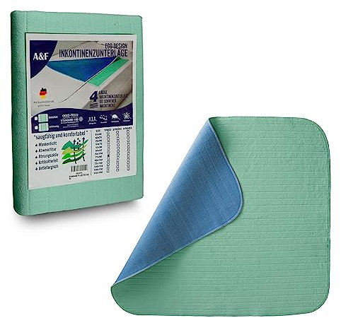 A&F Inkontinenzauflage 100x135 (1er Pack) - 4 Schichten - Bis 26280ml/m² Saugkraft -Krankenunterlage waschbar - Inkontinenzunterlage waschbar - Matratzenauflage geeignet für Erwachsene Bett