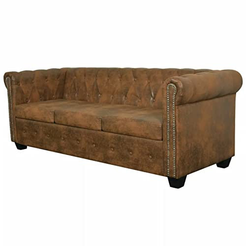 Homgoday Chersterfield 3-Sitzer-Sofa aus braunem Kunstleder, modernes Chesterfield-Sofa, Kunstleder-Sofa, Vintage-Sofa, Ledersofa, Sofa, Sofa