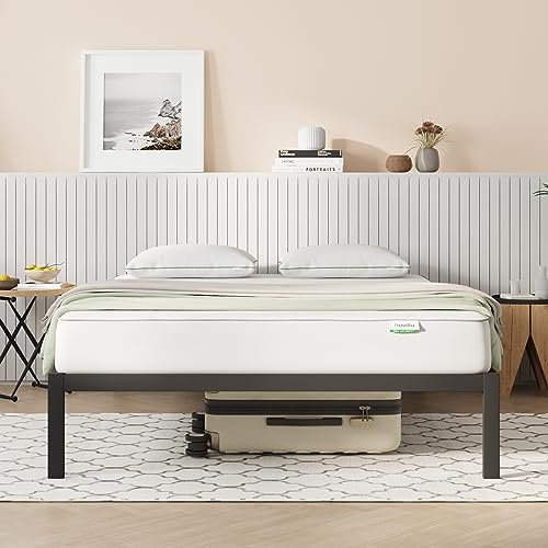 Novilla Cadre de lit Plateforme en métal pour Matelas de 140 x 190 cm, Hauteur de Rangement sous Le lit 30.5cm, Support à Lattes en Bois, Pas Besoin de sommier, Assemblage Facile, Noir