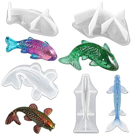 JS MOLD 4 Stück Koi Fisch Silikonharzform,Koi Fisch Harz Casting Formen DIY Klar Silikonform Epoxidharz Gießform Resin Formen Fondant Form für Anhänger Schmuck Machen