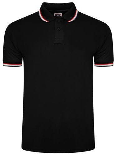 Mens Polo Short Sleeve 2 Button Top Striped T-Shirt Smart Collar Pocket Tee UK (Black, 3XL)