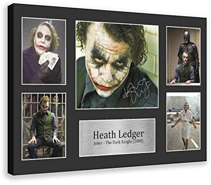 MAHWER Heath Ledger Joker signiertes Poster auf Leinwand, Poster, Wandkunst, Dekordruck, Bild, Gemälde für Wohnzimmer, Schlafzimmer, Dekoration, Rahmenstil, 30 x 45 cm