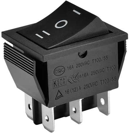 Heschen Interrupteur à bascule, ON-OFF-ON, DPDT, 6 bornes, 16A 250VAC, Noir, Lot de 2 (50)