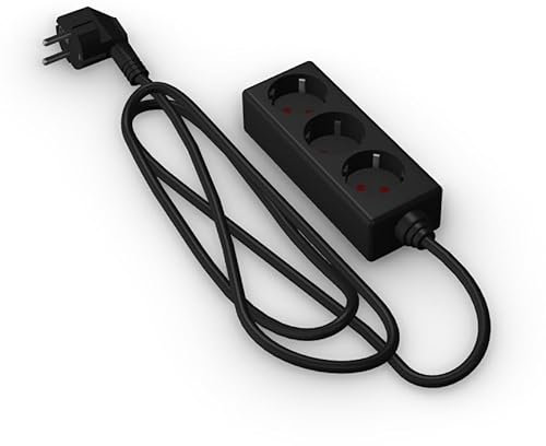 Regleta de 3 vías sin Interruptor, 3 m, 3G, 1,5 mm² Negra, Ideal para conectar múltiples Dispositivos eléctricos.
