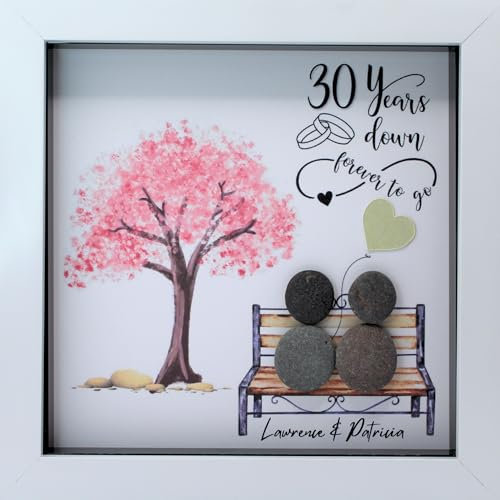 Personalised 30th Wedding Anniversary Gift, Handmade Pebble Art Framed Picture, Unique and Meaningful 30th Anniversary Gift for Couples, Pearl Wedding Anniversary Keepsake