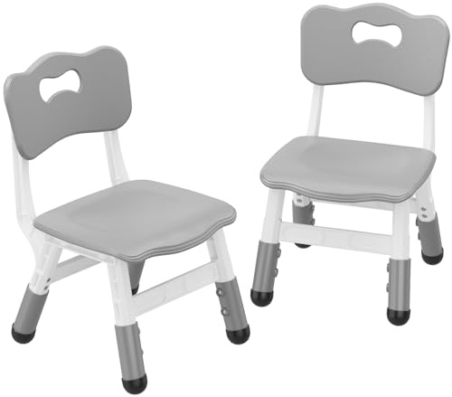 Kids Chair, 3 Level Height Adjustable Kid Chair, Plastic Toddler Chairs for Children Boys Girls Age 2-6, Suitable for Home Family Classroom Nursery Indoor Use (2 Pack, Grey)