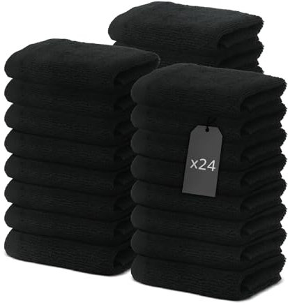 24 Stück Seiftücher 30x30 cm | Kleine Handtücher Set | Frottee Weich & Flauschig | 100% Baumwolle | Mini Washlappen Seiflappen | 500 g/m² | Oeko-Tex | Ôhm | Schwarz