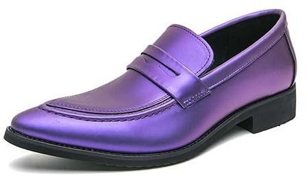 Ninepointninetynine Scarpe Eleganti da Uomo Slip On Punta a Punta Grembiule in Pelle vegana Mocassino Penny Suola in Gomma Antiscivolo Basso Top Antiscivolo Antiscivolo Lavoro (Color : Purple, Size