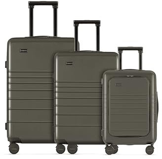 ETERNITIVE - Hartschalenkoffer Set I Rollkoffer aus Polycarbonat & ABS IGröße: 74 x 64 x 54 cm I Reisekoffer mit Rollen 360° I Koffer Handgepäck 33L 64L 98L I Trolley mit TSA-Schloss I Olivgrün