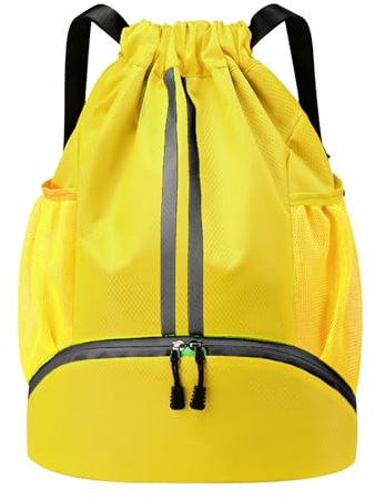 Schulrucksäcke für Jungen, Sportrucksack, Kordelzug, Schwimmen, Turnbeutel mit Schuhfach und nassfester Tasche für Damen und Herren, Ananas-Rucksack, Geldbörse, gelb, A